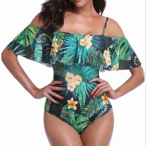 One piece Floral Off Shoulder Swimwear